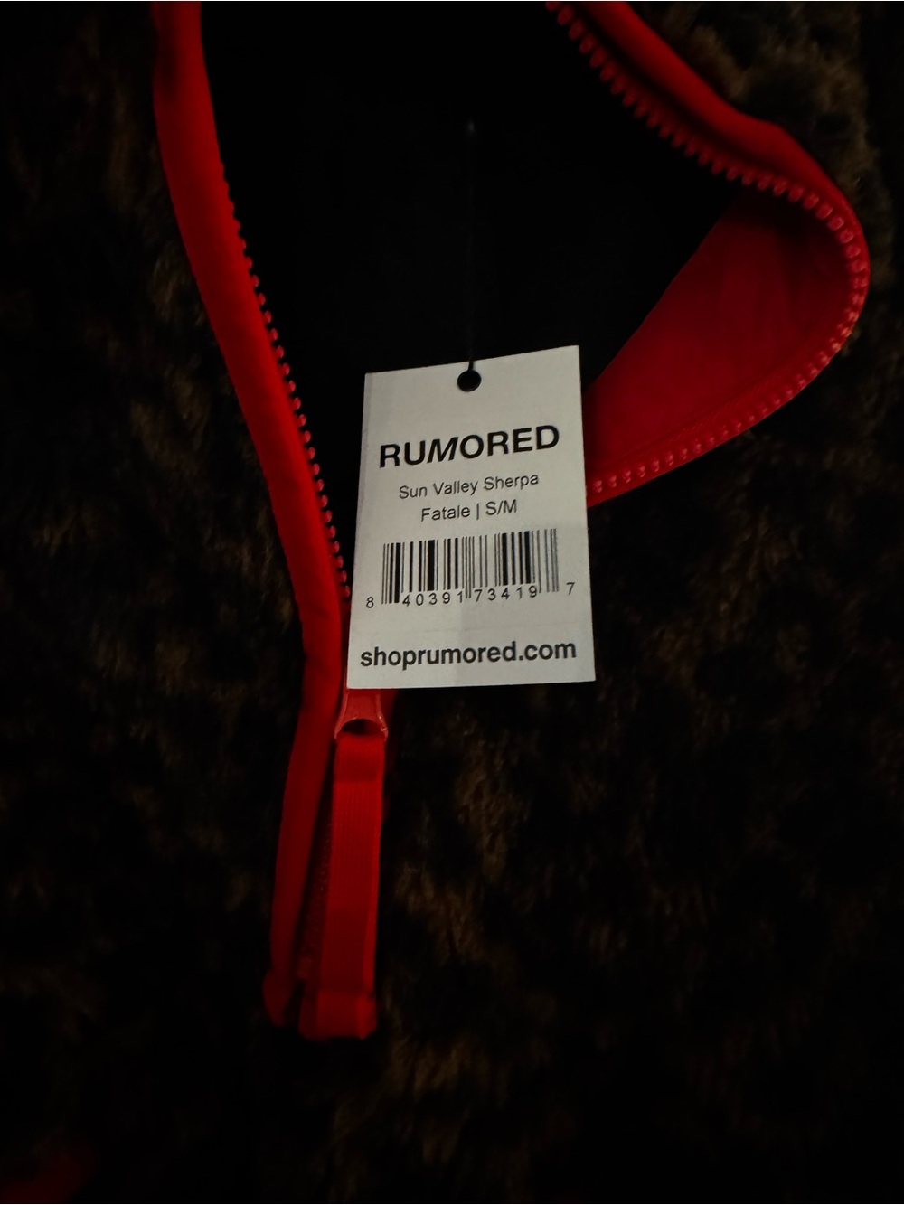 Rumored Leopard-Print Teddy Pullover Jacket with Red Trim - Picture 5 of 5